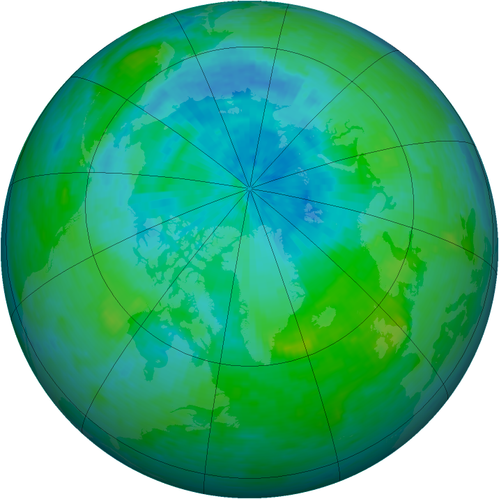 Arctic ozone map for 12 August 1993